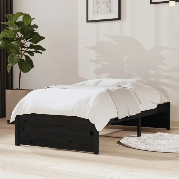 Gossi cadru de pat mic single, negru, 75x190 cm, lemn masiv