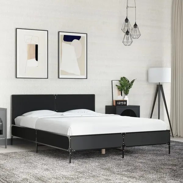 Gossi cadru de pat, negru, 120x190 cm, lemn prelucrat si metal