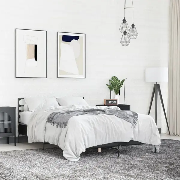Gossi cadru de pat, negru, 120x200 cm, lemn prelucrat si metal