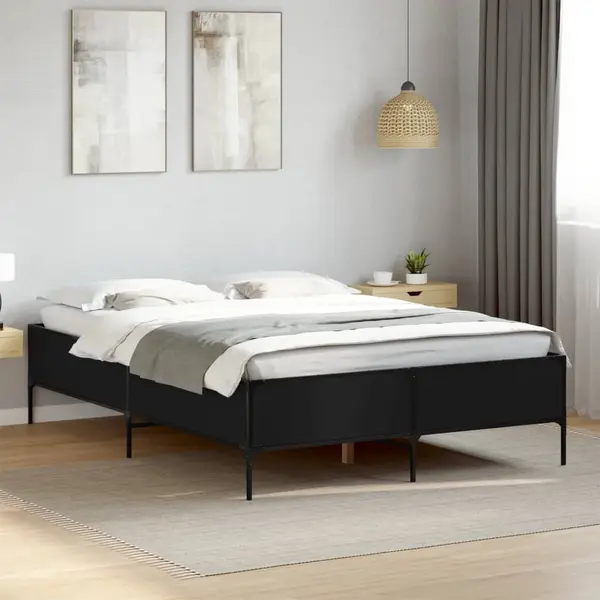 Gossi cadru de pat, negru, 120x200 cm, lemn prelucrat si metal