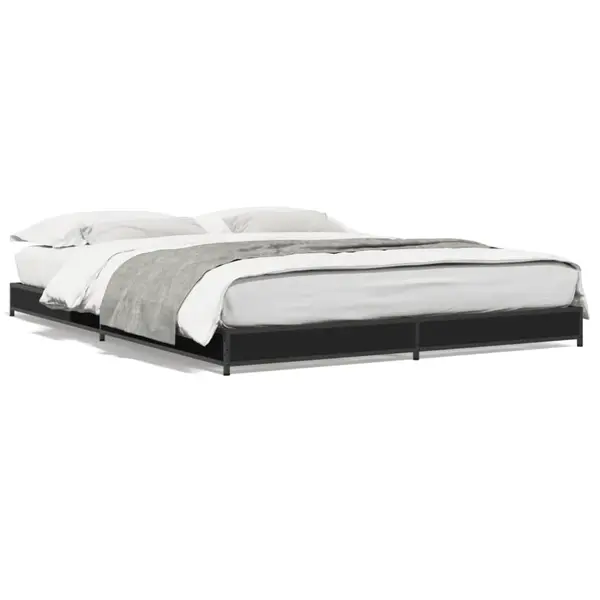 Gossi cadru de pat, negru, 135x190 cm, lemn prelucrat si metal