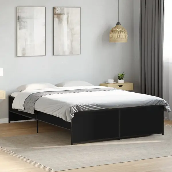 Gossi cadru de pat, negru, 135x190 cm, lemn prelucrat si metal