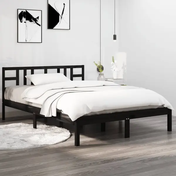 Gossi cadru de pat, negru, 140x190 cm, lemn masiv