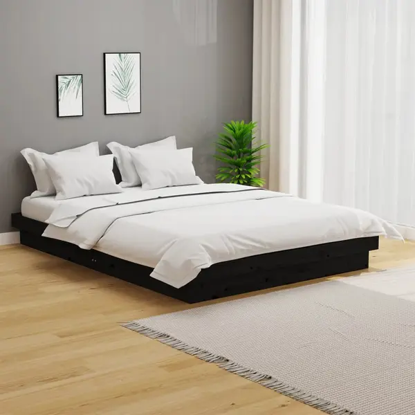 Gossi cadru de pat, negru, 140x190 cm, lemn masiv