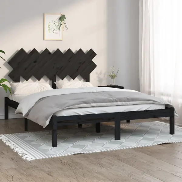 Gossi cadru de pat, negru, 140x190 cm, lemn masiv