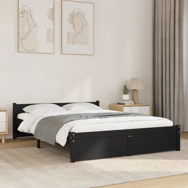 Gossi cadru de pat, negru, 140x190 cm, lemn masiv