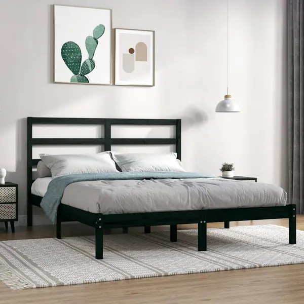 Gossi cadru de pat, negru, 140x190 cm, lemn masiv de pin