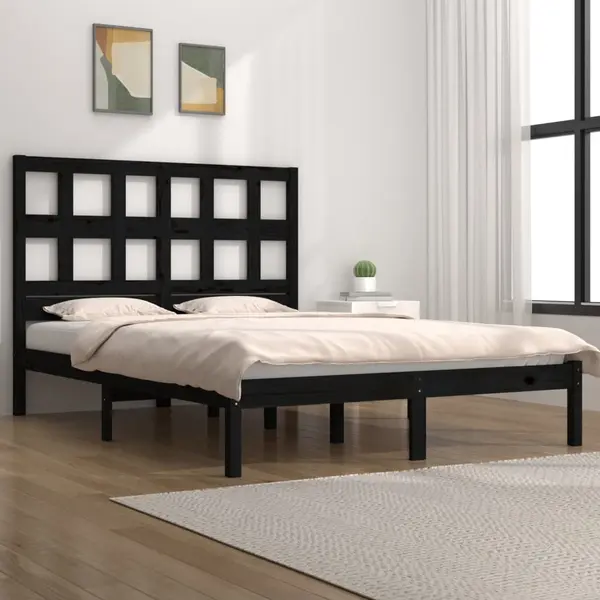 Gossi cadru de pat, negru, 140x190 cm, lemn masiv de pin