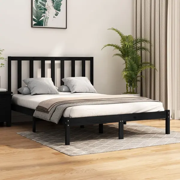 Gossi cadru de pat, negru, 140x190 cm, lemn masiv de pin