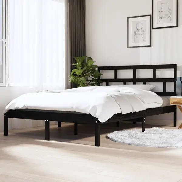 Gossi cadru de pat, negru, 140x190 cm, lemn masiv de pin