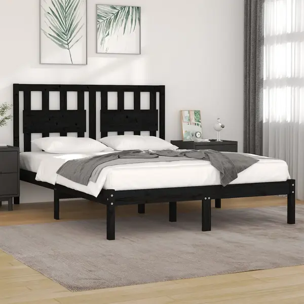 Gossi cadru de pat, negru, 140x190 cm, lemn masiv de pin