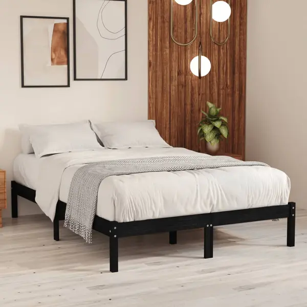 Gossi cadru de pat, negru, 140x190 cm, lemn masiv de pin
