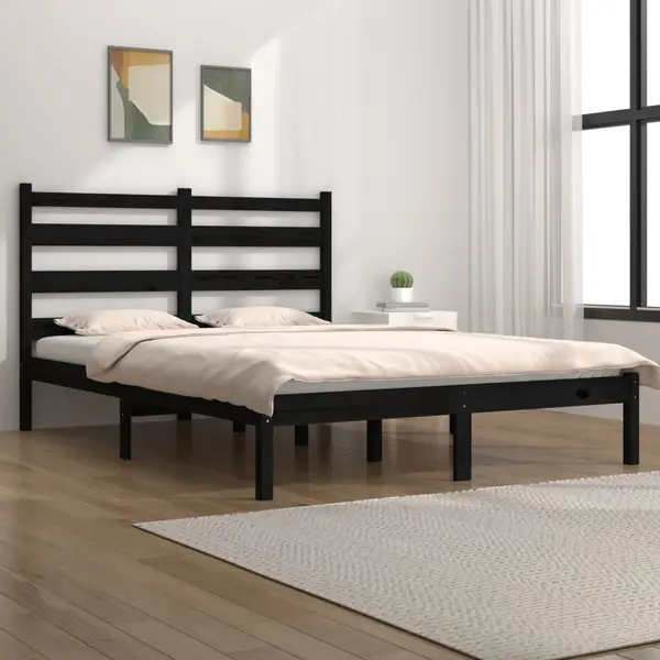 Gossi cadru de pat, negru, 140x190 cm, lemn masiv de pin