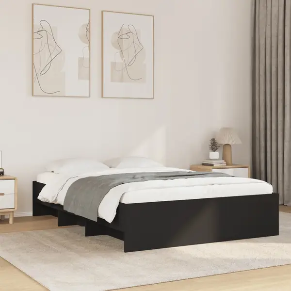 Gossi cadru de pat, negru, 140x190 cm, lemn prelucrat