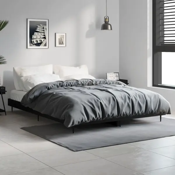 Gossi cadru de pat, negru, 140x190 cm, lemn prelucrat