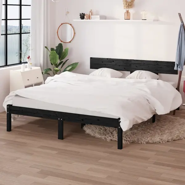Gossi cadru de pat, negru, 140x200 cm, lemn masiv de pin