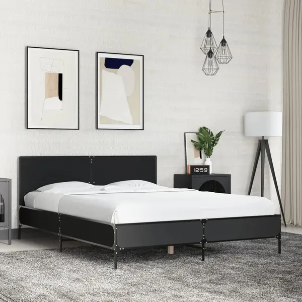 Gossi cadru de pat, negru, 140x200 cm, lemn prelucrat si metal