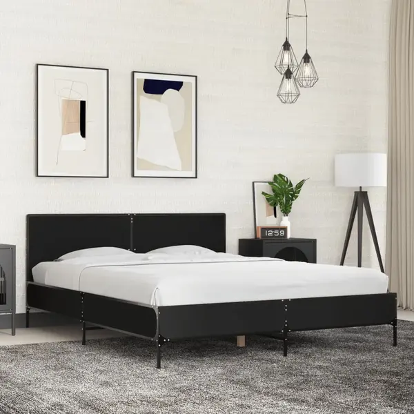 Gossi cadru de pat, negru, 160x200 cm, lemn prelucrat si metal