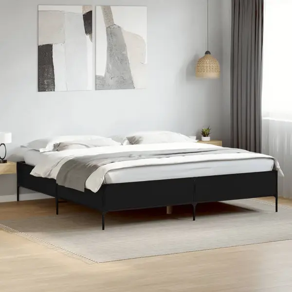 Gossi cadru de pat negru 180x200 cm din lemn prelucrat si metal