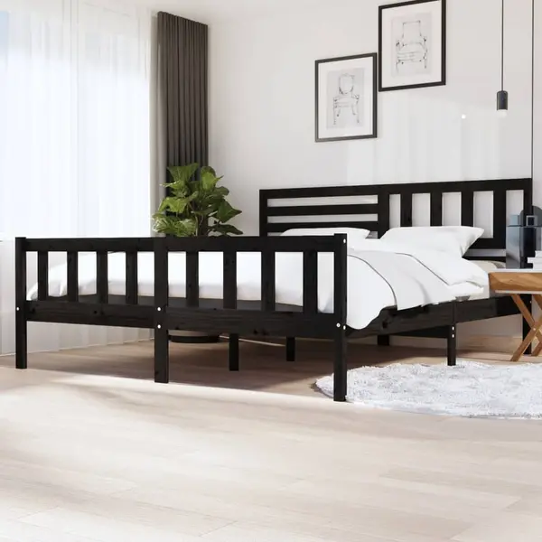 Gossi cadru de pat, negru, 200x200 cm, lemn masiv
