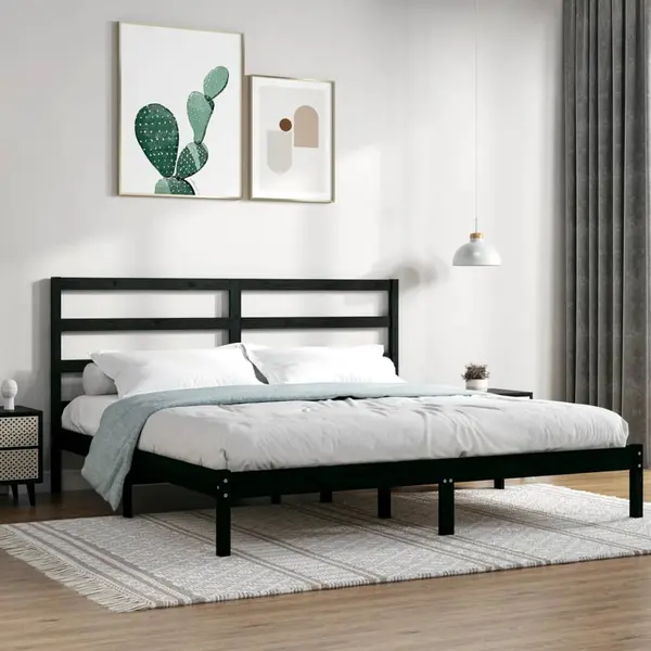 Gossi cadru de pat, negru, 200x200 cm, lemn masiv de pin
