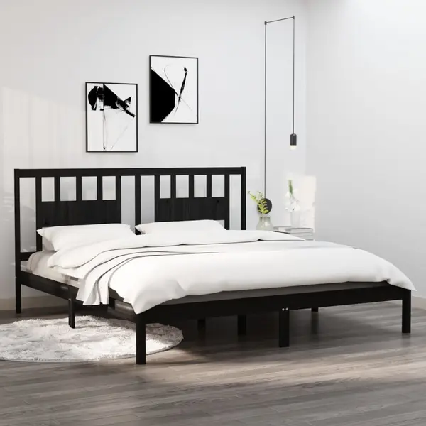 Gossi cadru de pat, negru, 200x200 cm, lemn masiv de pin