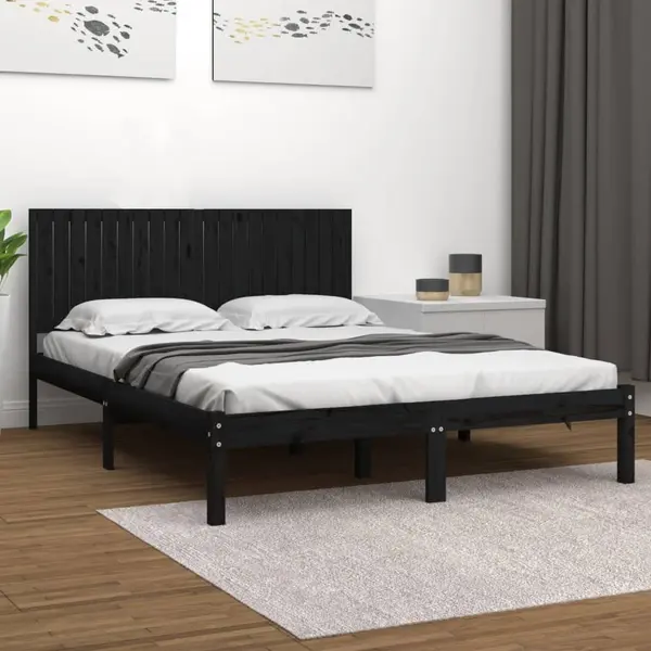 Gossi cadru de pat, negru, 200x200 cm, lemn masiv de pin