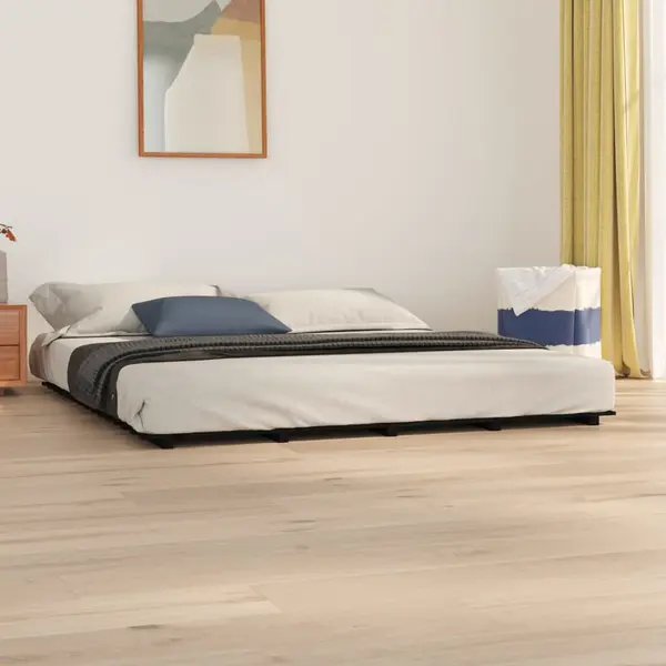 Gossi cadru de pat, negru, 200x200 cm, lemn masiv de pin
