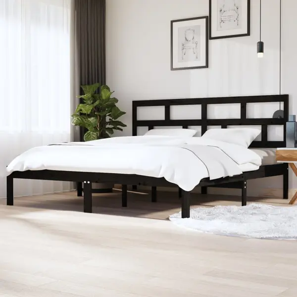 Gossi cadru de pat, negru, 200x200 cm, lemn masiv de pin