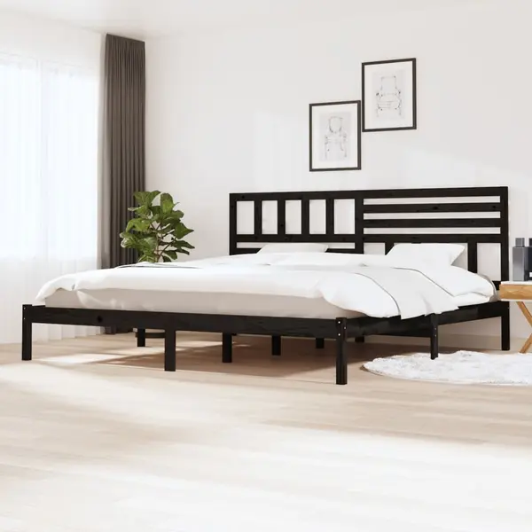 Gossi cadru de pat, negru, 200x200 cm, lemn masiv de pin