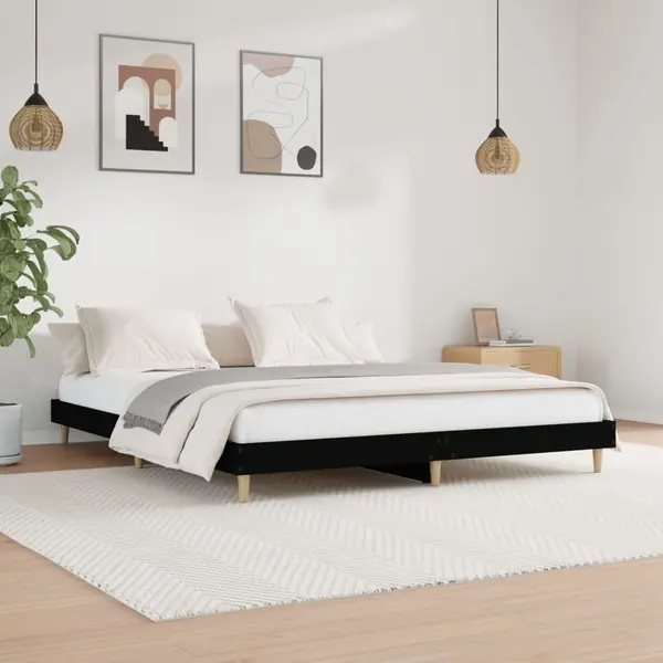 Gossi cadru de pat, negru, 200x200 cm, lemn prelucrat