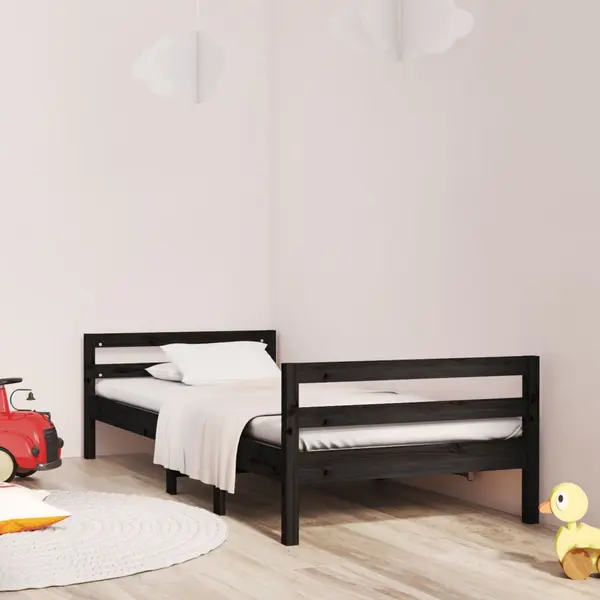 Gossi cadru de pat, negru, 75x190 cm, lemn masiv de pin