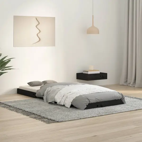 Gossi cadru de pat, negru, 75x190 cm, mic, single, lemn masiv de pin