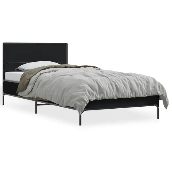 Gossi cadru de pat, negru, 90x200 cm, lemn prelucrat si metal