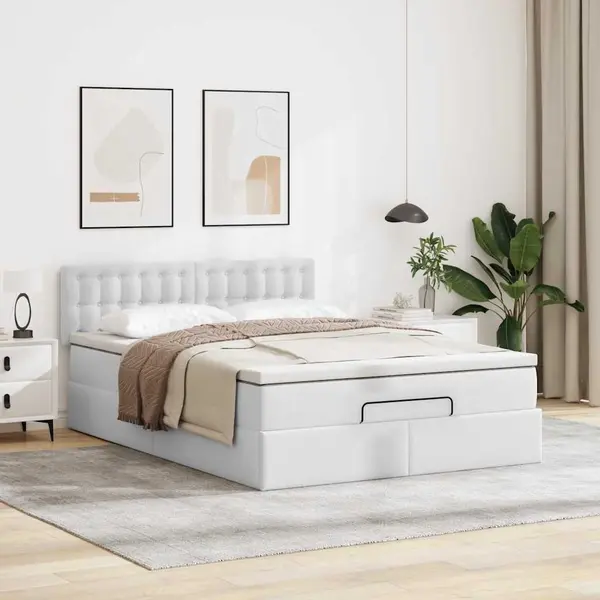 Gossi cadru de pat otoman cu saltea alb 140x200cm piele artificiala