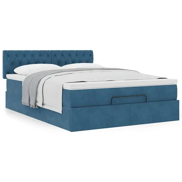 Gossi cadru de pat otoman cu saltea albastru inchis 140x190cm catifea