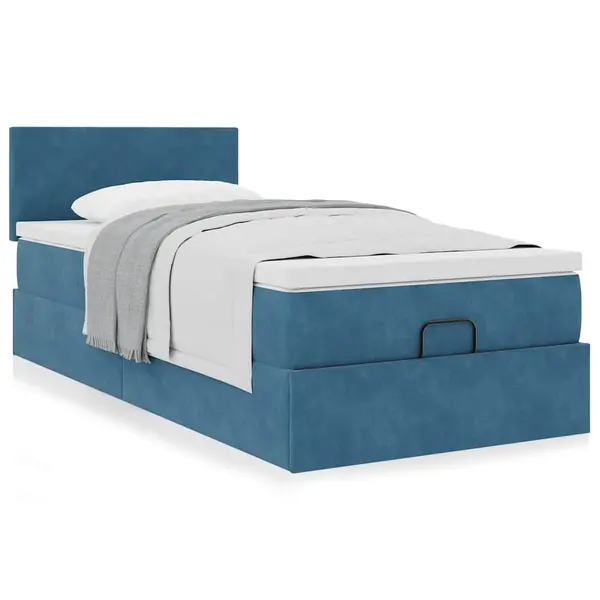 Gossi cadru de pat otoman cu saltea, catifea albastru inchis 90x200cm