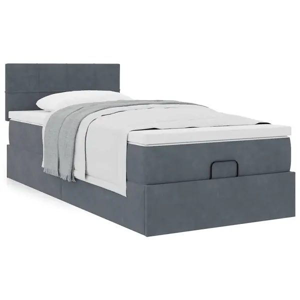 Gossi cadru de pat otoman cu saltea catifea gri inchis 90x200cm