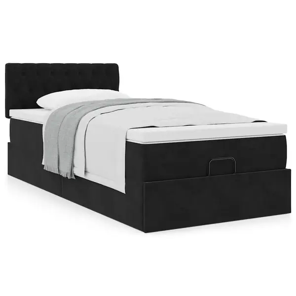 Gossi cadru de pat otoman cu saltea, catifea neagra 100x200cm