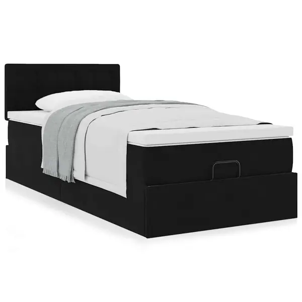 Gossi cadru de pat otoman cu saltea, catifea neagra 100x200cm