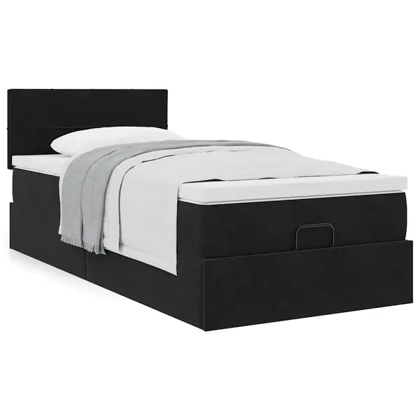 Gossi cadru de pat otoman cu saltea, catifea neagra 100x200cm