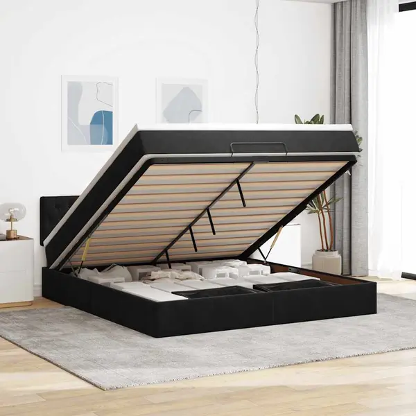 Gossi cadru de pat otoman cu saltea, catifea neagra 160x200cm