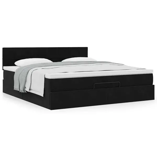 Gossi cadru de pat otoman cu saltea, catifea neagra 160x200cm