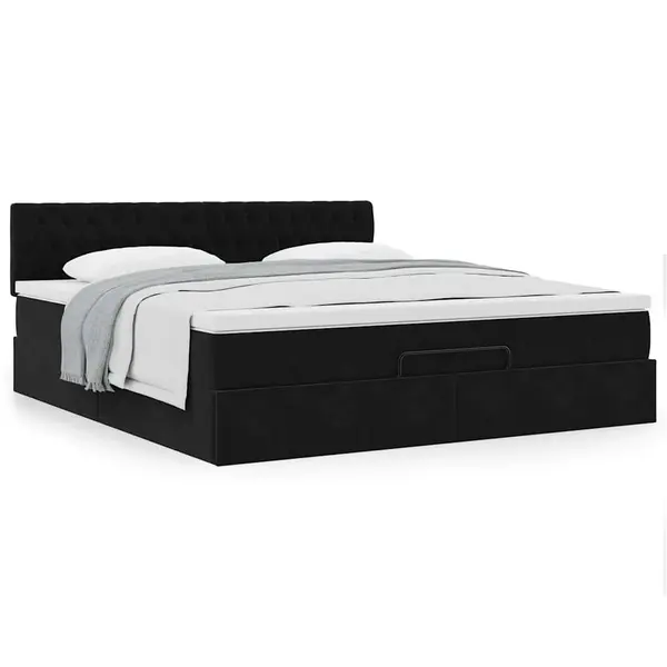 Gossi cadru de pat otoman cu saltea, catifea neagra 180x200cm
