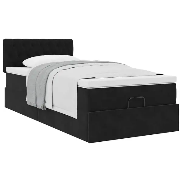Gossi cadru de pat otoman cu saltea, catifea neagra 90x190cm