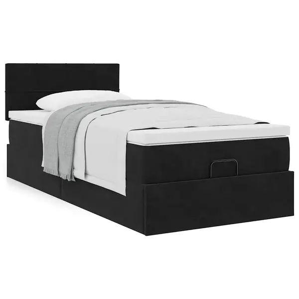 Gossi cadru de pat otoman cu saltea, catifea neagra 90x200 cm