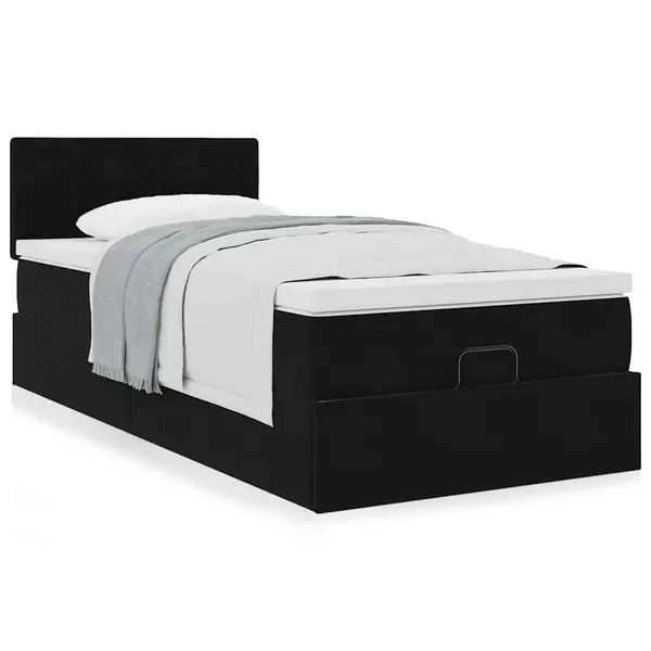 Gossi cadru de pat otoman cu saltea, catifea neagra 90x200 cm