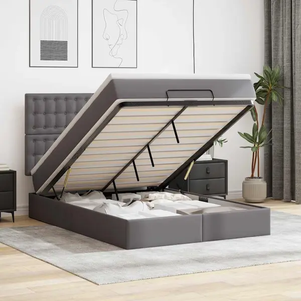 Gossi cadru de pat otoman cu saltea gri 140x200cm piele artificiala