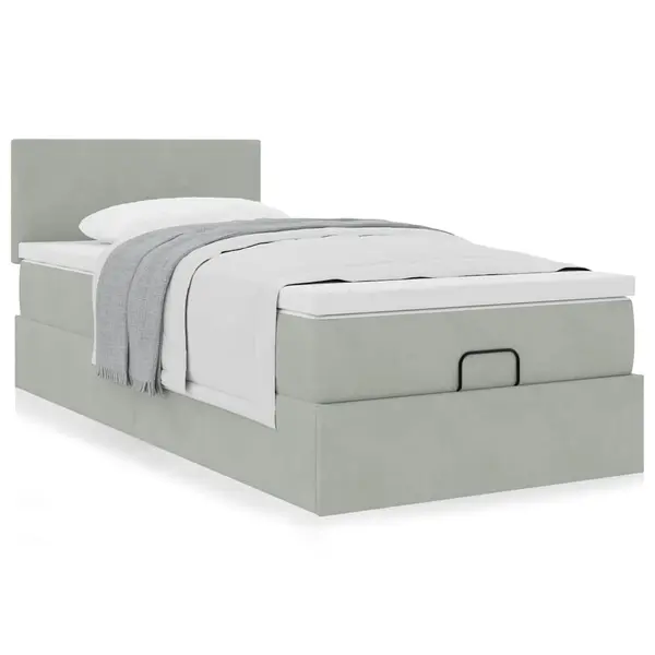 Gossi cadru de pat otoman cu saltea gri deschis 100x200cm catifea