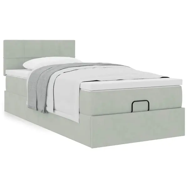 Gossi cadru de pat otoman cu saltea gri deschis 100x200cm catifea